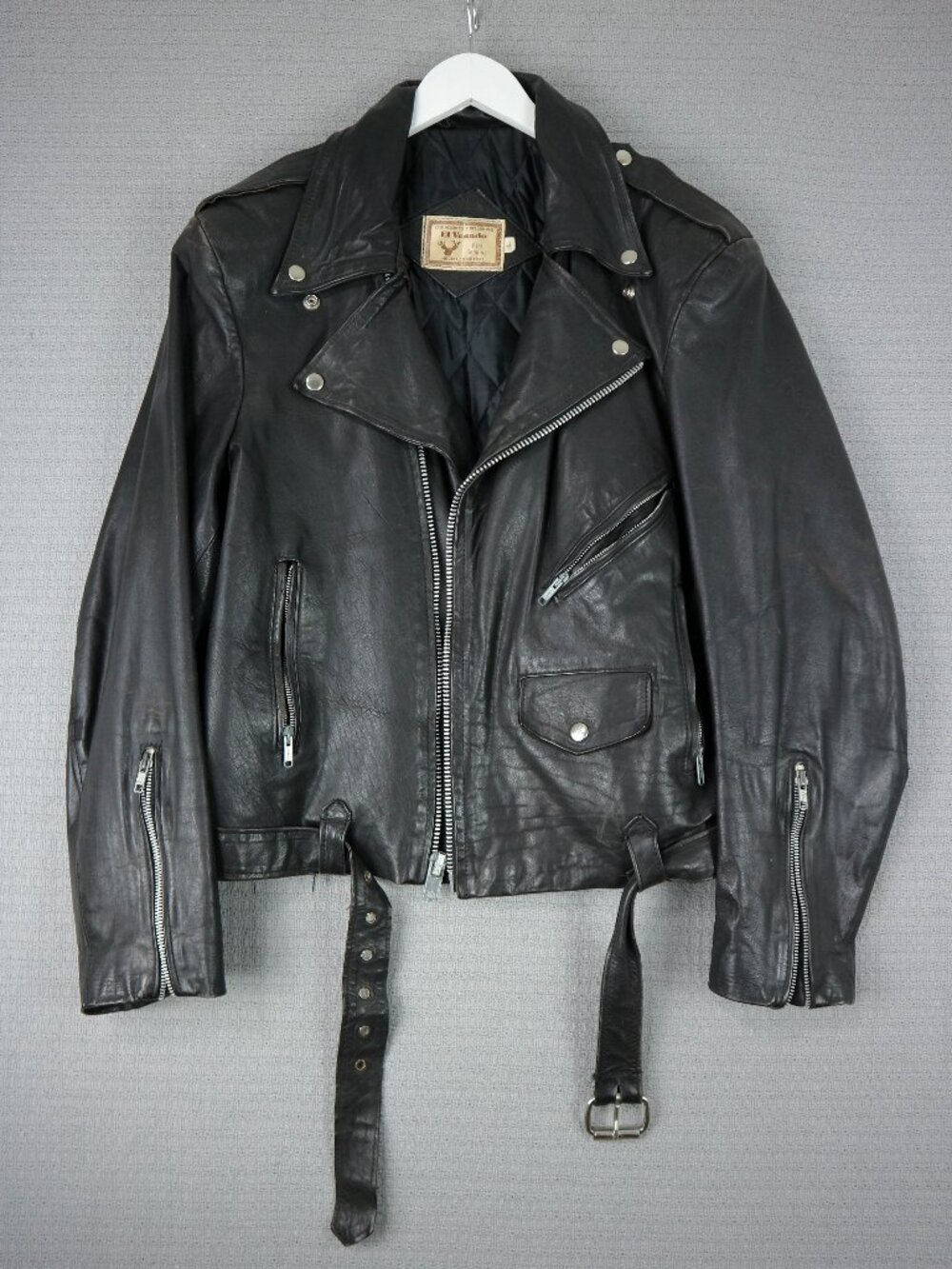 El Venado Vintage Double Leather Rider Jacket Mens Size Large Mexico Biker